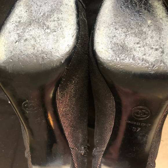 CHANEL Metallic Black & Gray Cap-Toe Ankle Boots - Picture 5 of 5